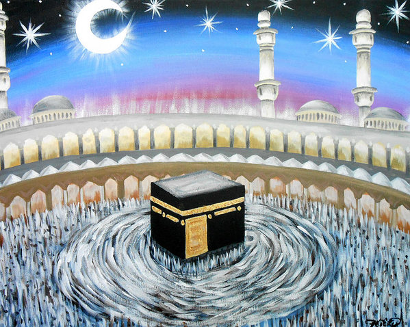 599x478 Moon Over Kaaba Art Print By Felicity Lefevre - Kaaba Painting