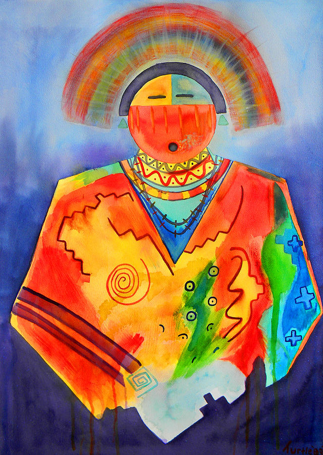 640x900 Kachina Doll Watercolor Rendition Of Acrylic Painting Painting By - Kachina Painting