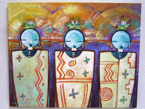 504x378 Native American Made Three Masked Maidens Painting - Kachina Painting