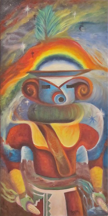 450x900 Rainbow Kachina Painting By Sherry Strong - Kachina Painting
