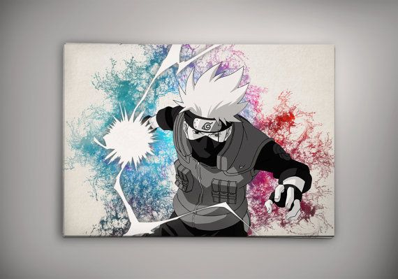 570x399 Kakashi Naruto Shippuuden Anime Manga Watercolor Print Poster - Kakashi Painting