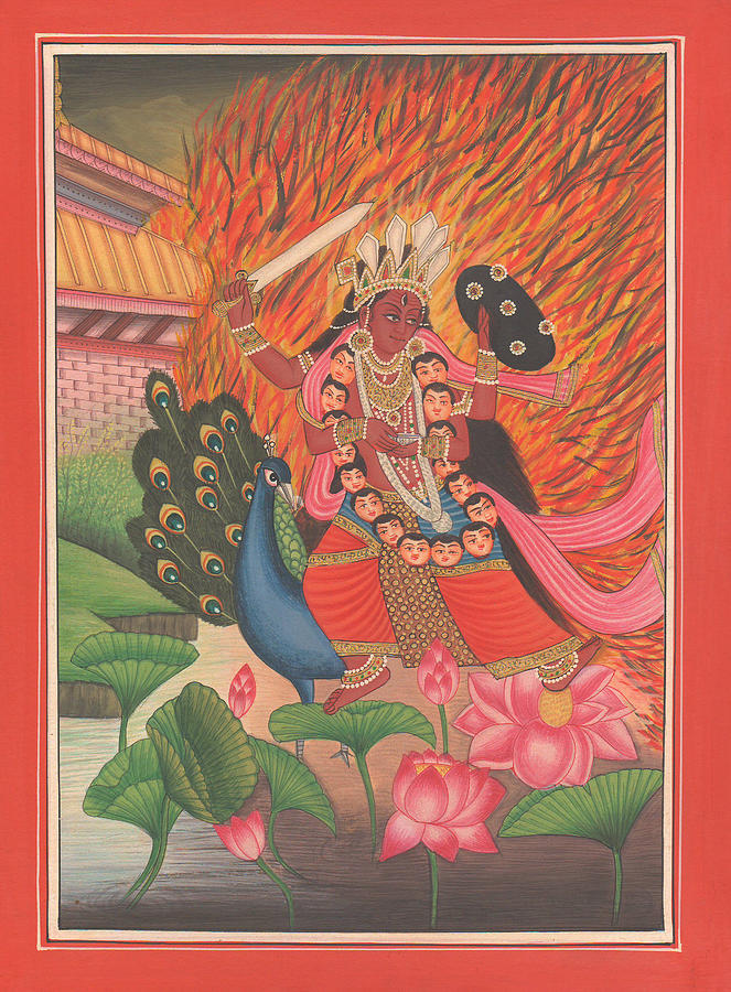 663x900 Hindu Goddess Kali Kalika Miniature Painting India Lotus Artwork - Kali Painting