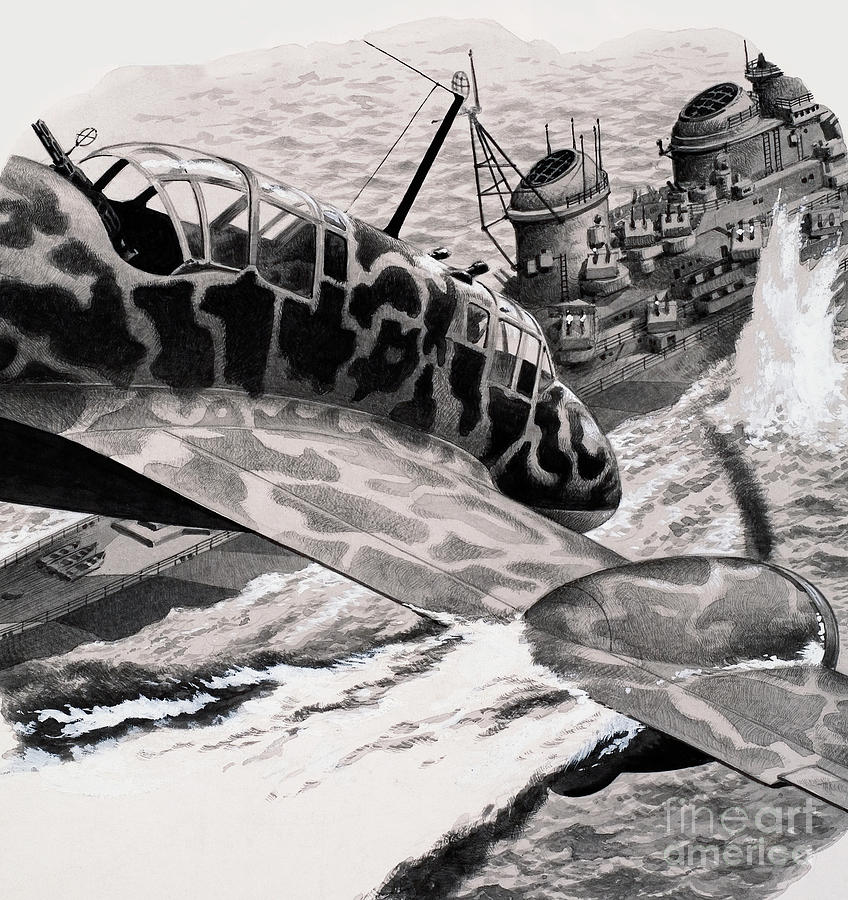 848x900 Kamikaze Attack Painting By Pat Nicolle - Kamikaze Painting