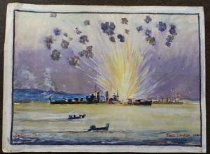 300x221 Original 1945 David C. Baker Watercolor Uss Birmingham Kamikaze - Kamikaze Painting