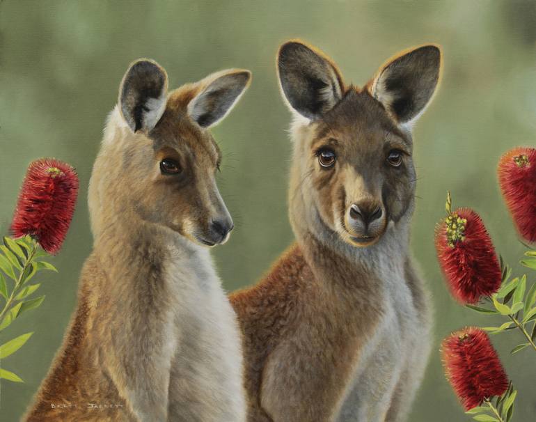 770x606 Saatchi Art Eastern Grey Kangaroo Joey And Mum Painting By Brett - Kangaroo Painting