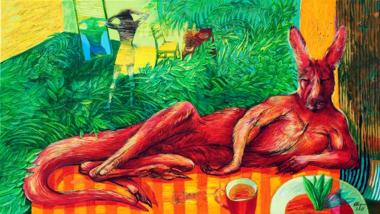 770x433 Saatchi Art Red Kangaroo And The Girl Painting By Katarzyna Kopanska - Kangaroo Painting