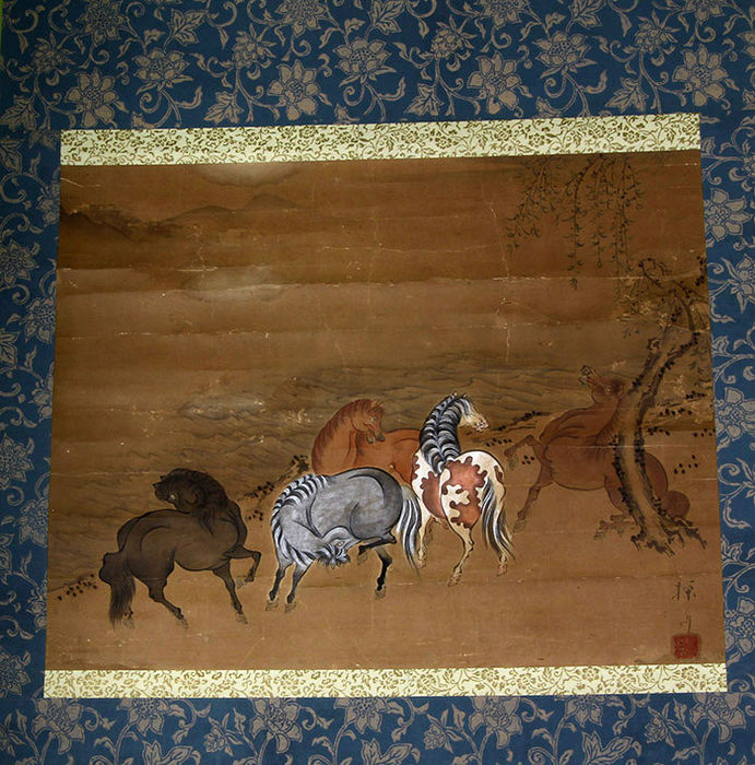 691x700 Scroll Painting Horses, Kano Tanyu, Painter Of The Shogun, - Kano Painting