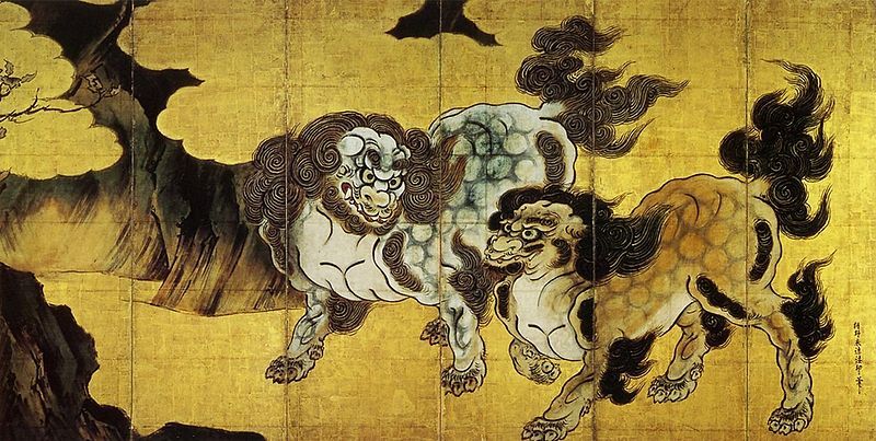 800x403 The Folding Screen Painting Of Chinese Lions By Kano Eitoku - Kano Painting