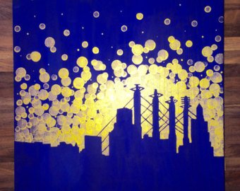 340x270 Kansas City Skyline Art Tile Ceramic Coaster Mexican Folk Art - Kansas City Royals Painting