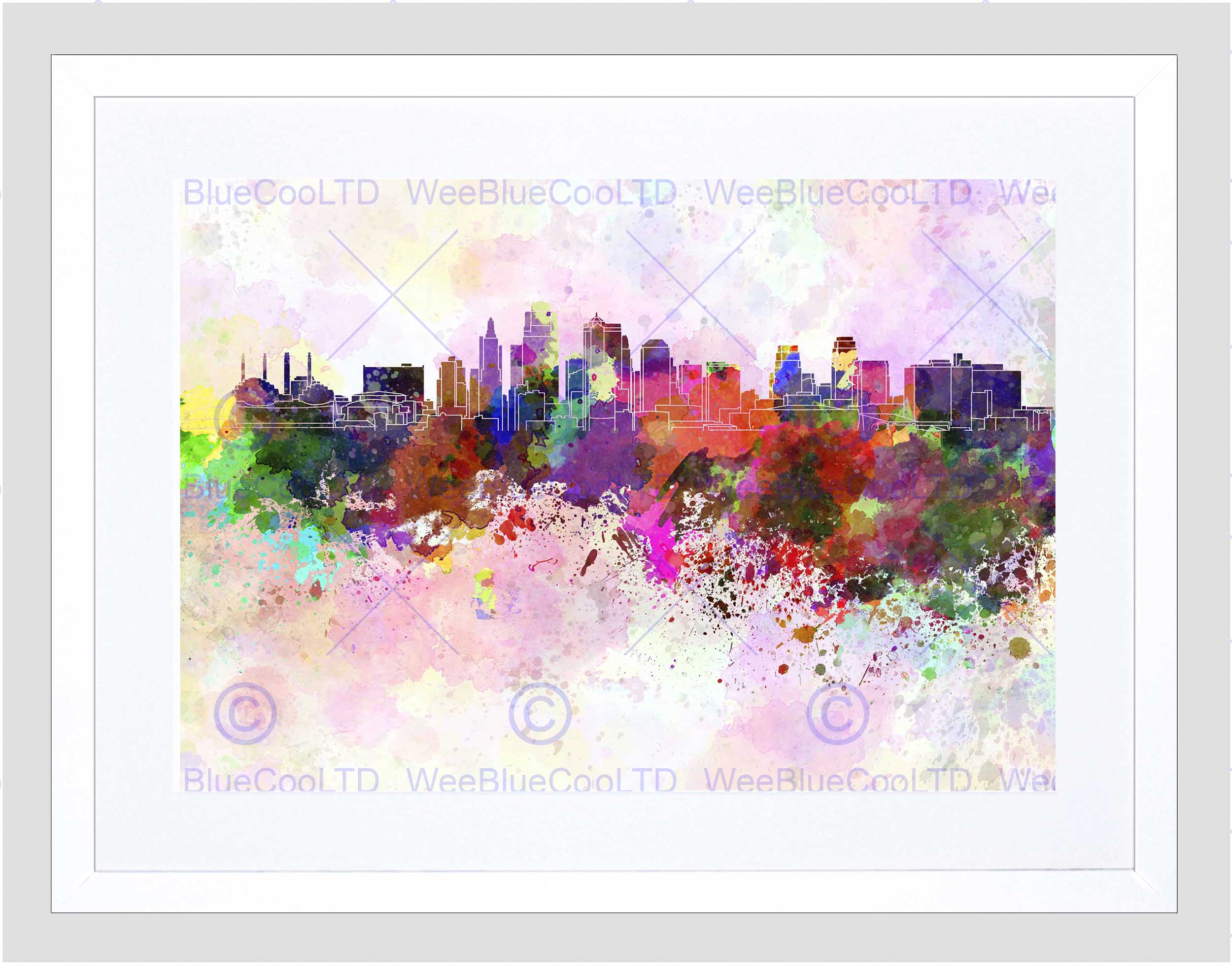 2500x1956 Painting Cityscape Kansas City Skyline Paint Splash Framed Art - Kansas City Skyline Painting