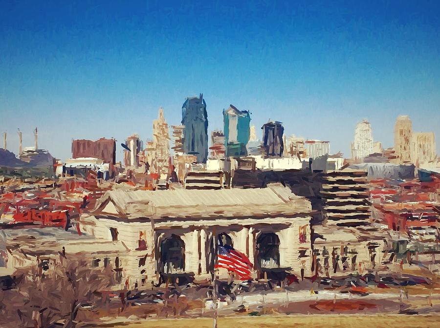 900x670 The Painting Of Kansas City Painting By Mark Wu - Kansas City Skyline Painting