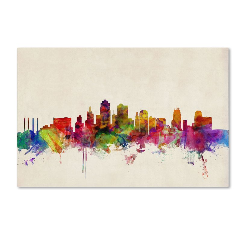 800x800 Trademark Art Kansas City Watercolor Skyline By Michael Tompsett - Kansas City Skyline Painting