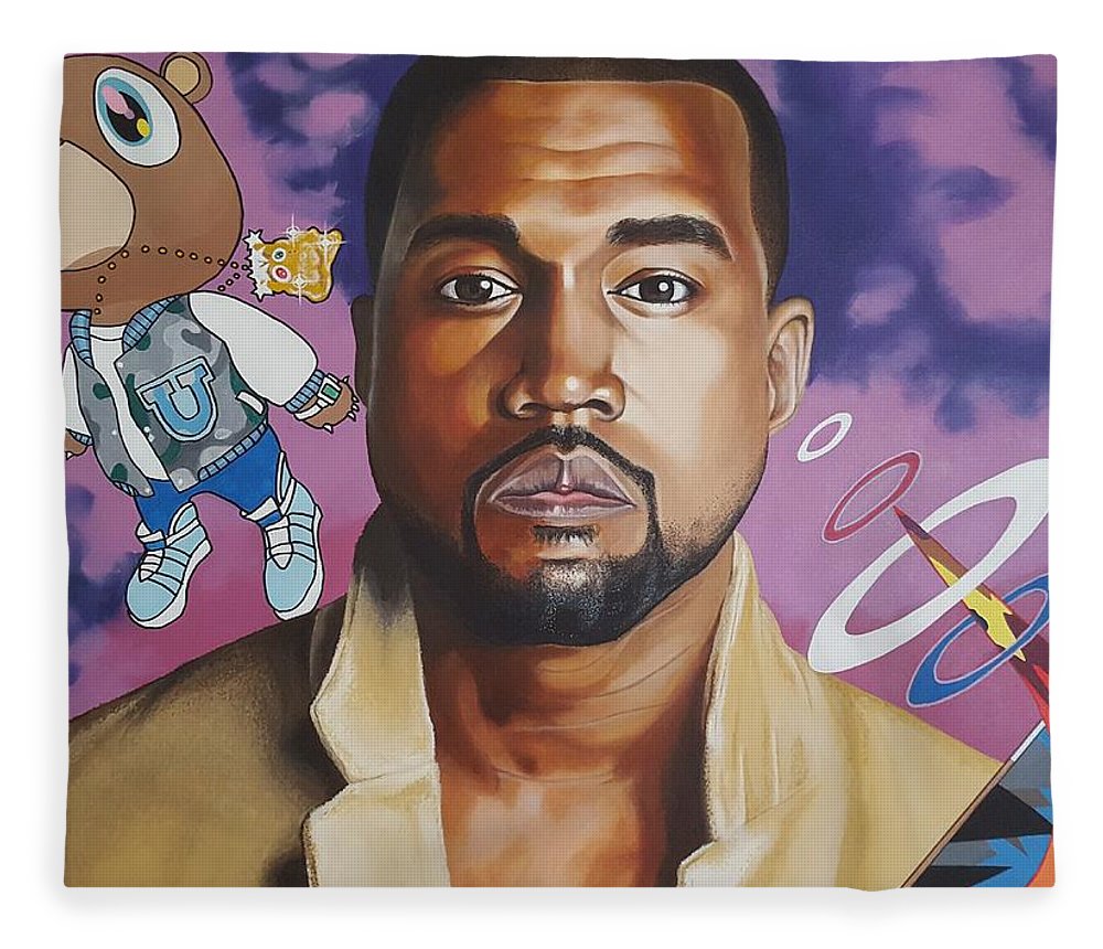 1000x860 Kanye West Graduation Portrait Acrylic Painting Fleece Blanket - Kanye Painting