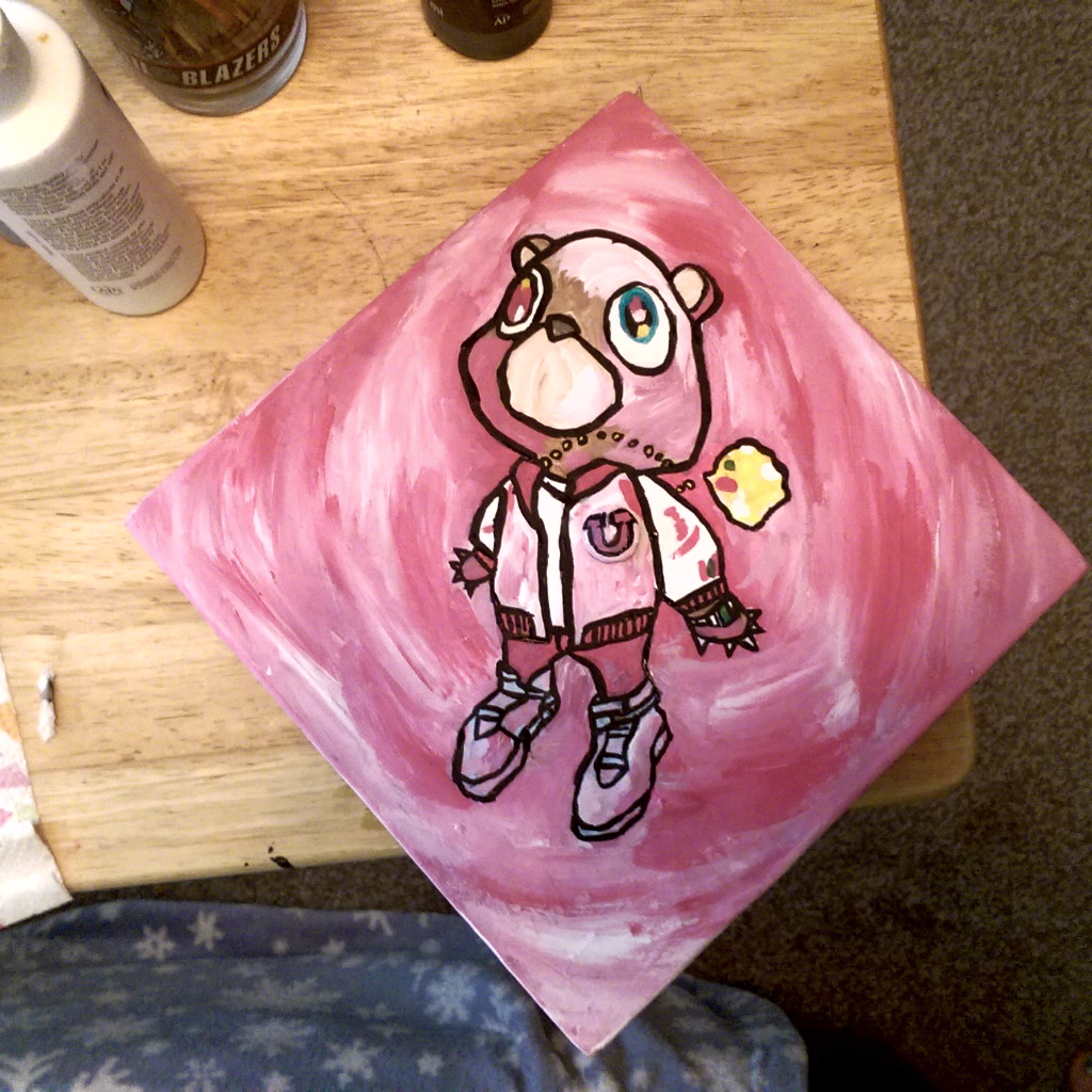 1024x1024 My Hand Painted Beary Pink Version Of The Graduation Cap! Kanye - Kanye West Graduation Painting