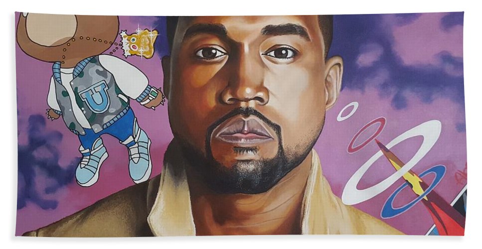 967x500 Kanye West Graduation Portrait Acrylic Painting Beach Towel - Kanye West Painting