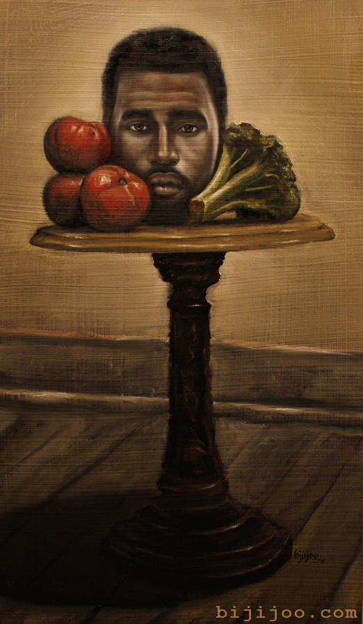 522x898 Still Life With Kanye West, Broccoli, And Tomatoes Bijijoo - Kanye West Painting