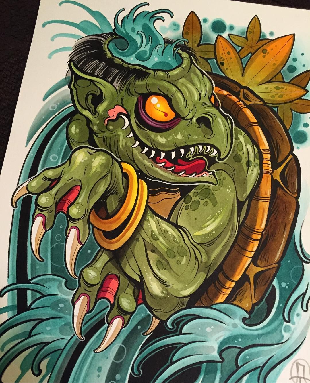 1080x1331 Finished This Kappa Painting This Evening. 12 X 16 Silk Dye, Ink - Kappa Painting