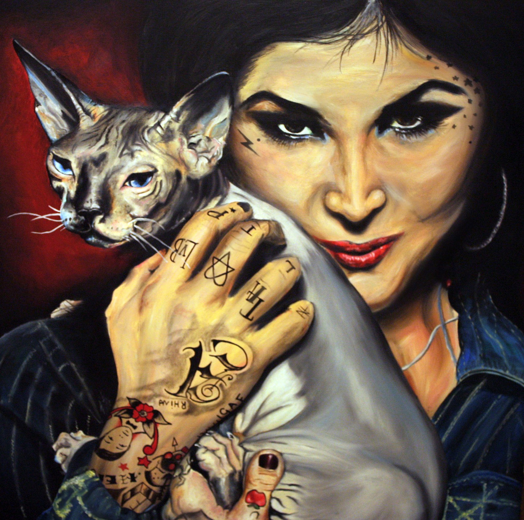 1024x1017 Kat Von D And Ludwig This Is A 28x28 Oil Painting - Kat Von D Painting