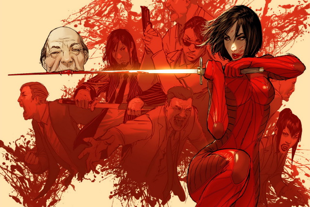 640x427 Home Decoration Head Blood Vampire Katana Horror Paint Silk Fabric - Katana Painting