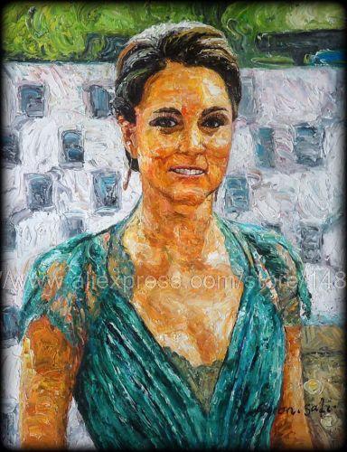 384x500 Princess Kate Middleton Palette Knife Impressionism Oil Painting - Kate Middleton Painting