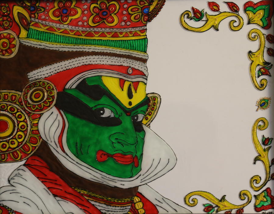 900x701 Kathakali Dancer Face Painting Painting By Gold Peacock - Kathakali Painting