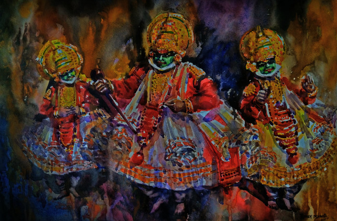 690x454 Kathakali Series 2 By Artist Roney Devassia Impressionism - Kathakali Painting