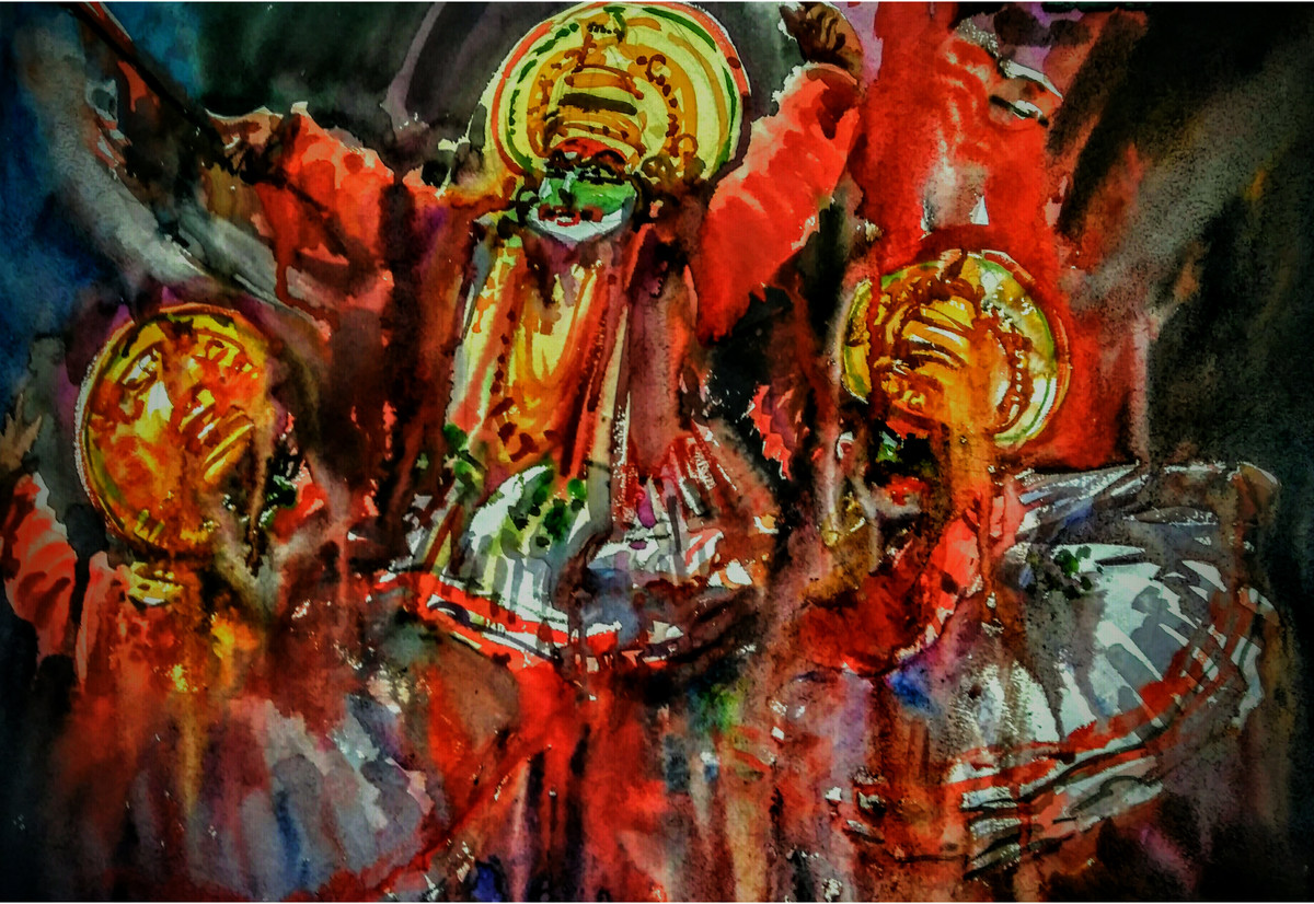 1200x826 Kathakali Series1 By Artist Roney Devassia Impressionism - Kathakali Painting