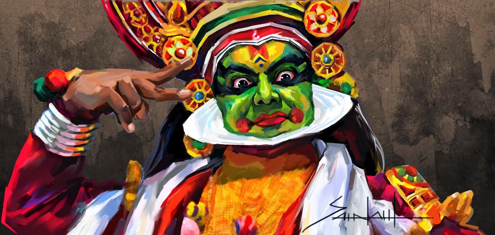 1600x761 Saai Artist Kathakali Painting Kuchhipudi (Dancing Soul - Kathakali Painting
