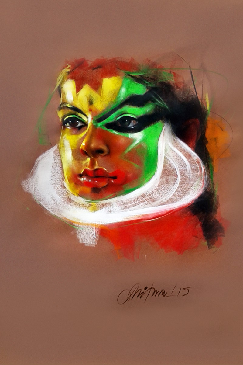 800x1200 Expression By Artist Mithun Dutta Figurative Art Mixed Media - Kathakali Painting