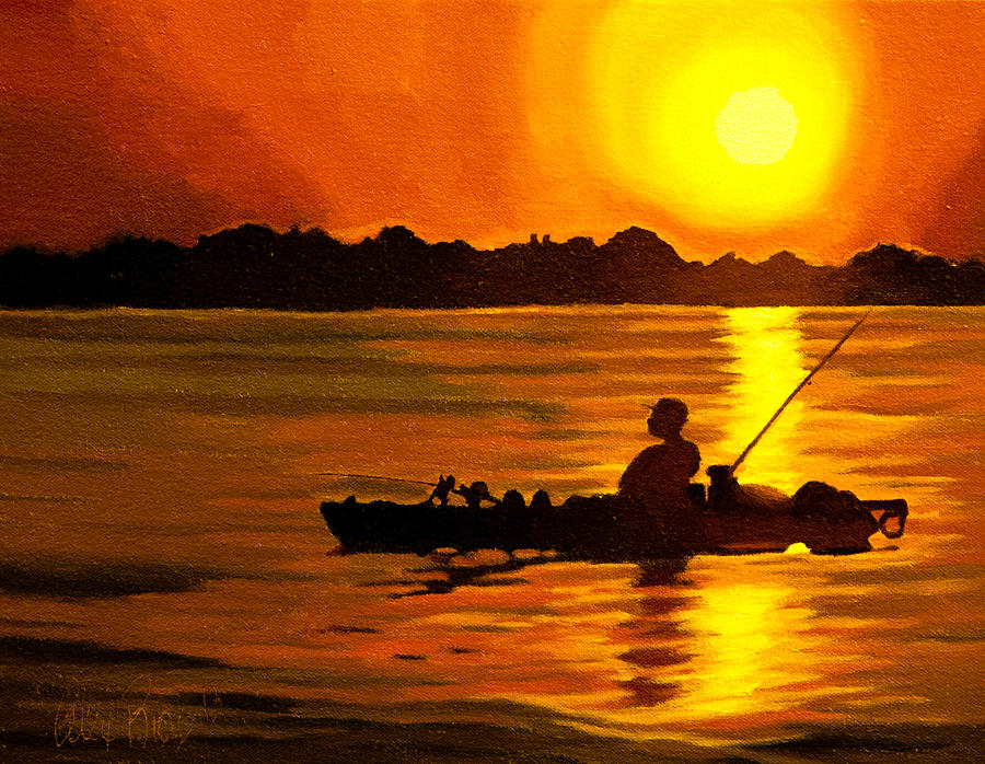 900x698 Kayak Fishing Painting By Alex Rios - Kayak Painting