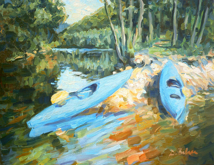 900x692 Kayak Trip On Ruzin Lake Painting By Dusan Balara - Kayak Painting