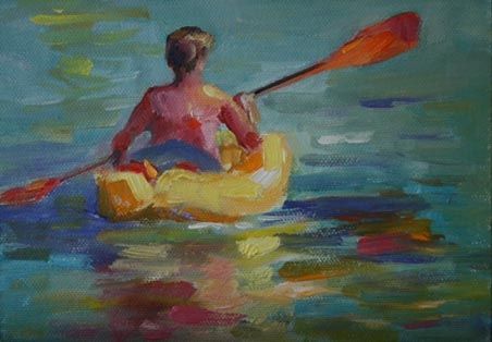 452x314 The Yellow Kayak Original Art Painting By Elizabeth Blaylock - Kayak Painting