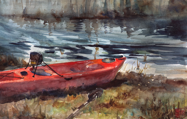 710x454 Tiffanny's Sketchbook Watercolor - Kayak Painting