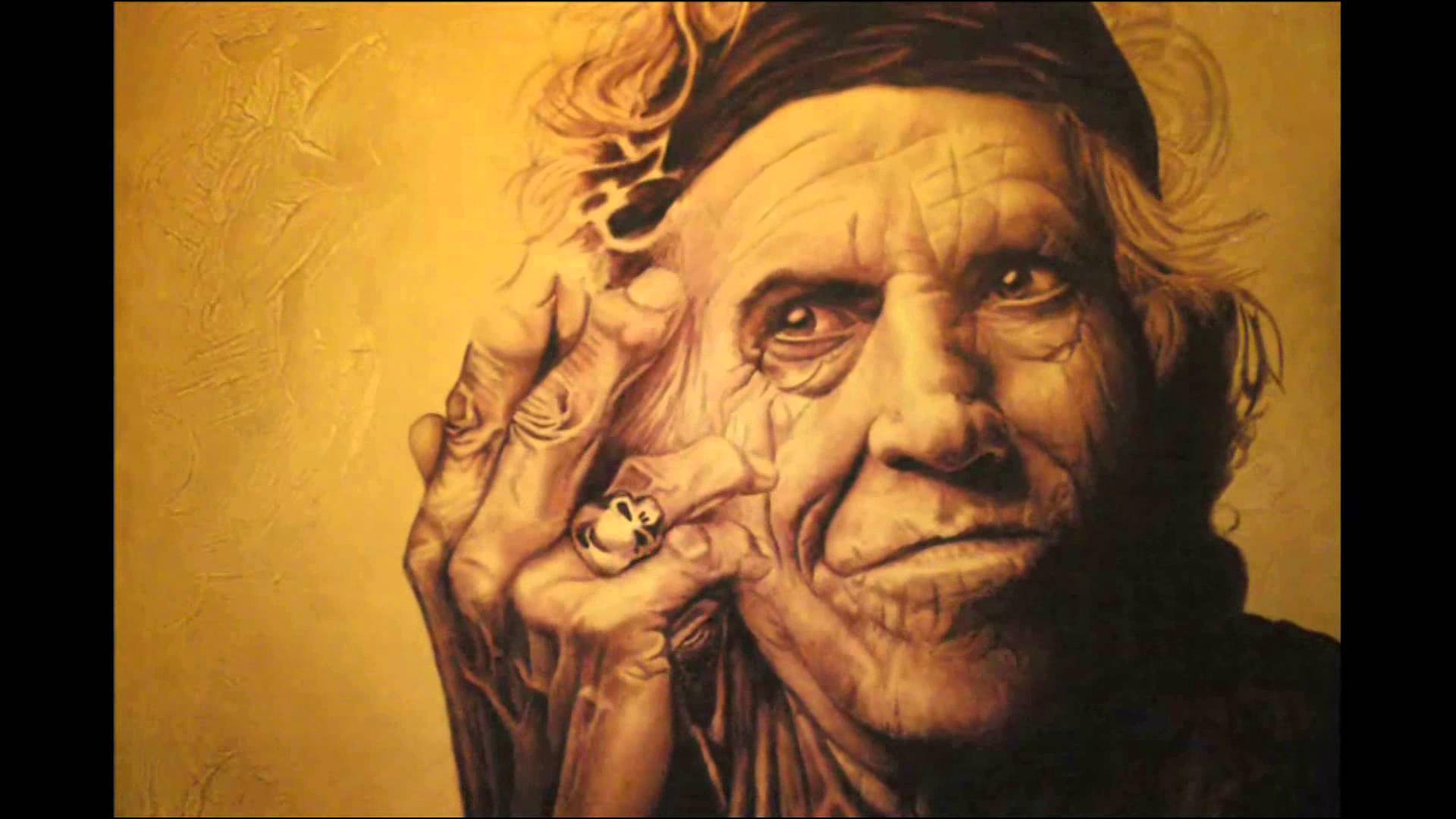 1920x1080 Keith Richards Portrait Painting By Jean Luc Ollivier - Keith Richards Painting