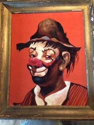 300x400 Fine Art Emmett Kelly Weary Willie The Clown Painting On Orange - Kelly Clown Painting