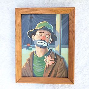 300x300 Vtg Paint By Numbers Clown Painting Blues Sad Clown Flower Emmett - Kelly Clown Painting