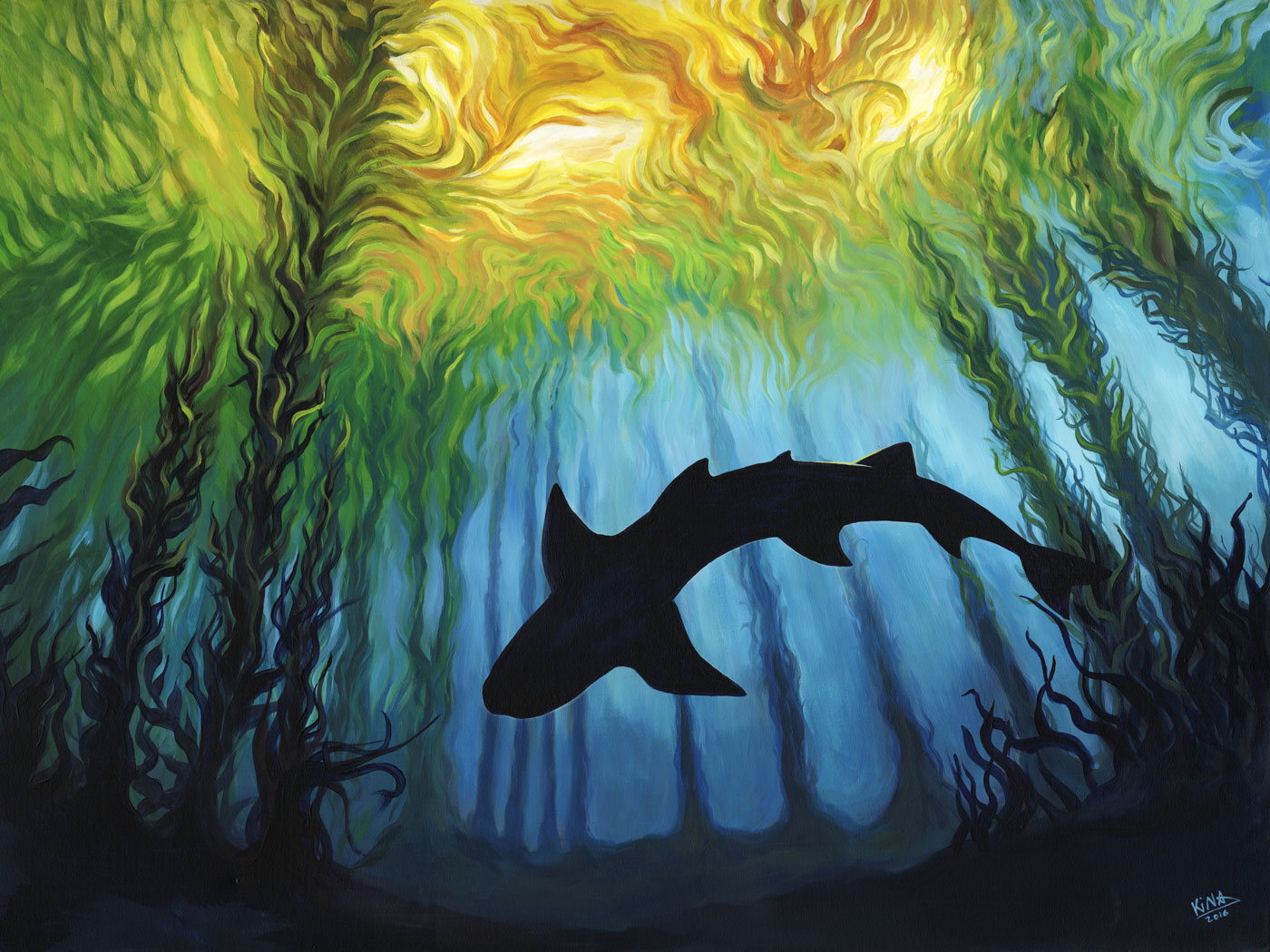 1400x1050 Kelp Forest 2 Kina Ink - Kelp Forest Painting