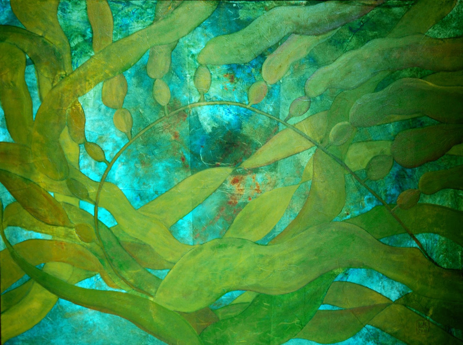 1600x1192 Encaustic Art, Kdb Dominguez, Maine Encaustic Artist Seaweed - Kelp Forest Painting