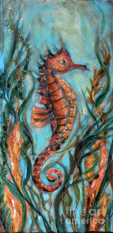 440x900 Seahorse With Kelp Painting By Linda Olsen - Kelp Painting