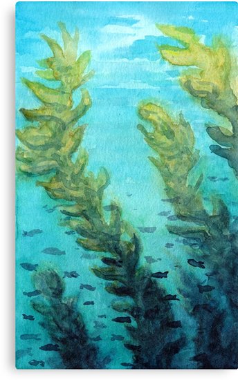344x550 Traditional Watercolor Giant Sea Kelp Forest Canvas Prints By - Kelp Painting