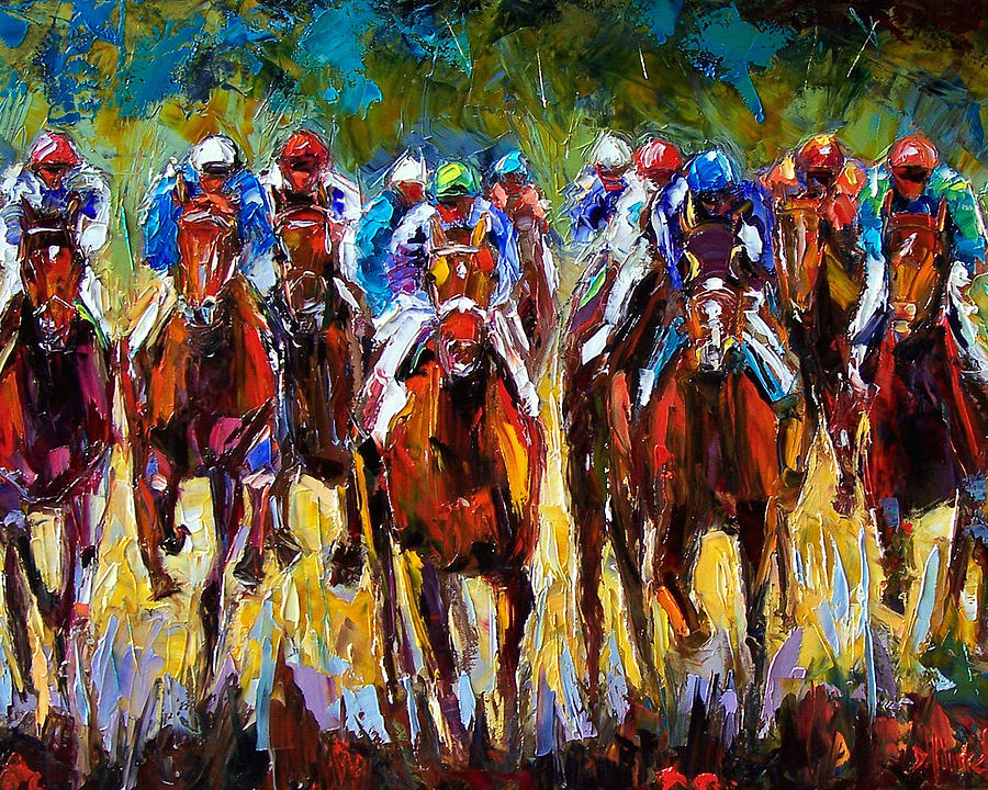 900x720 Heated Race Painting By Debra Hurd - Kentucky Derby Painting
