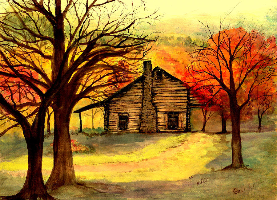 900x651 Kentucky Cabin Painting By Gail Kirtz - Kentucky Painting