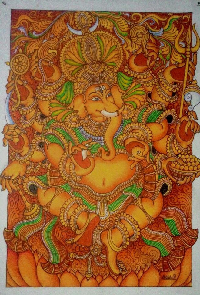 660x972 Kerala Mural Painting Ganesha Original Hand Painting Acrylic - Kerala Mural Painting