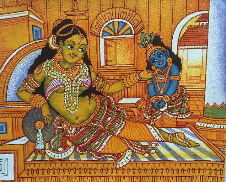 720x580 Little Krishna And Yashoda - Kerala Mural Painting