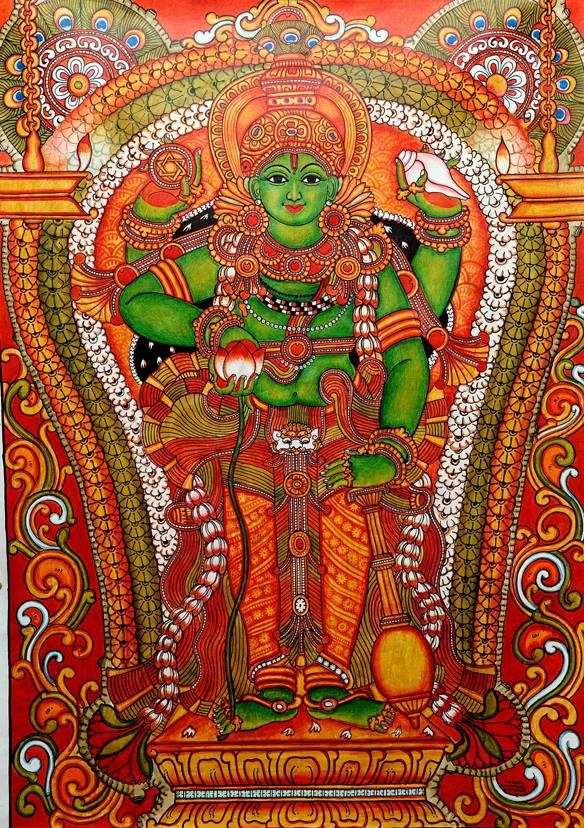 584x828 Guruvayappan, Kerala Mural Style Painting Mural - Kerala Mural Painting