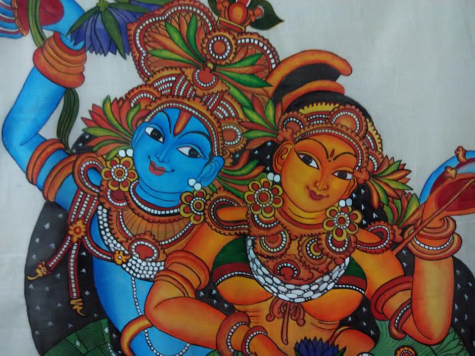 960x720 Kerala Mural Design On Kerala Saree' - Kerala Mural Painting Designs