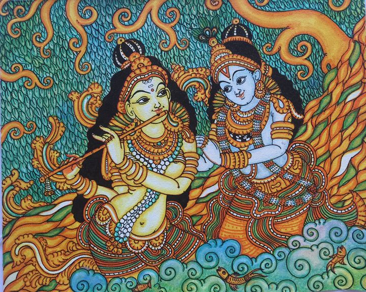720x574 Radha Krishna - Kerala Mural Painting Sale