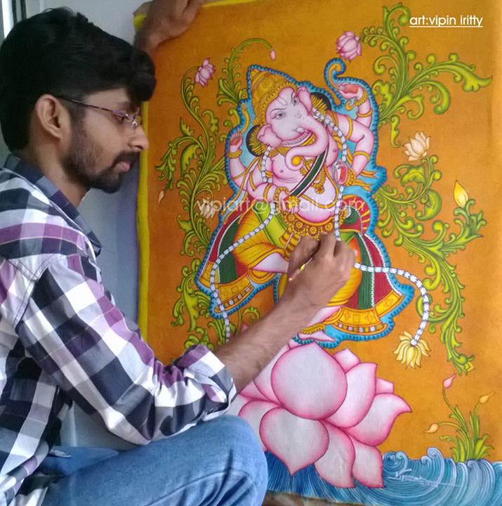 715x720 Dance Ganesh Kerala Mural Painting By Vipiart - Kerala Mural Painting Sale