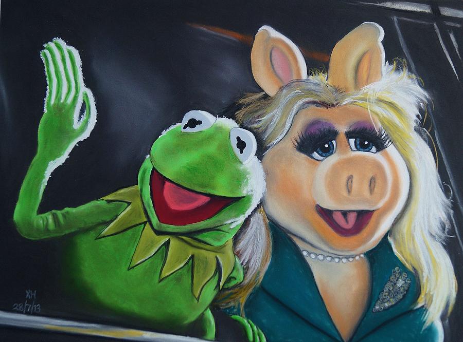 900x666 Kermit The Frog And Miss Piggy Pastel By Kevin Hubbard - Kermit Painting