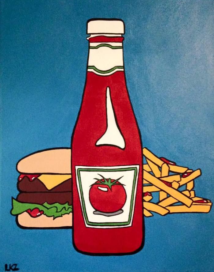 700x888 Ketchup Pop Art By Liz Kelly Zook Acrylic 16 By 20 Canvas - Ketchup Painting